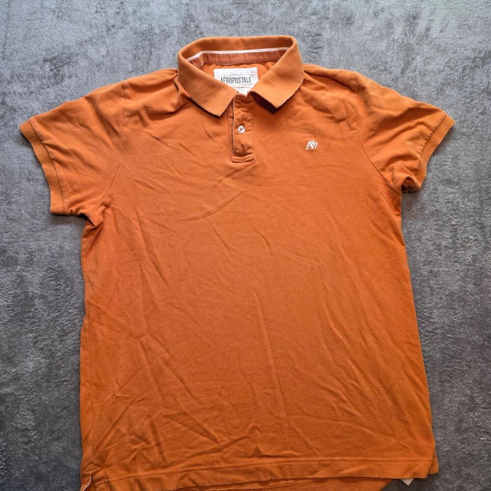 Aeropostale Polo Shirt Mens XL Orange Solid 100% Cotton Short Sleeve Casual